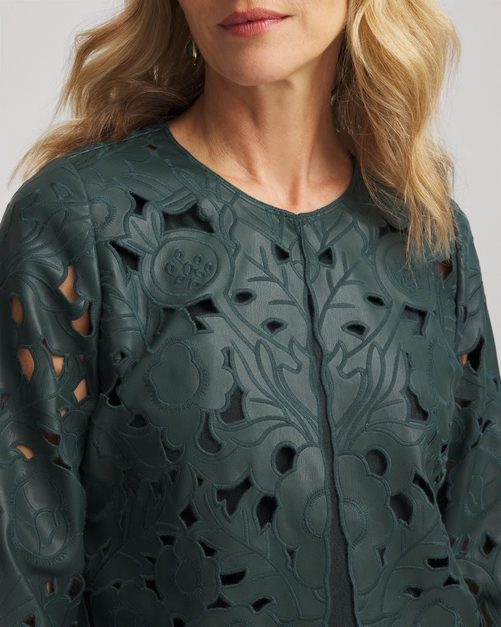 Chico's Travelers™ Collection Faux Leather Floral Jacket