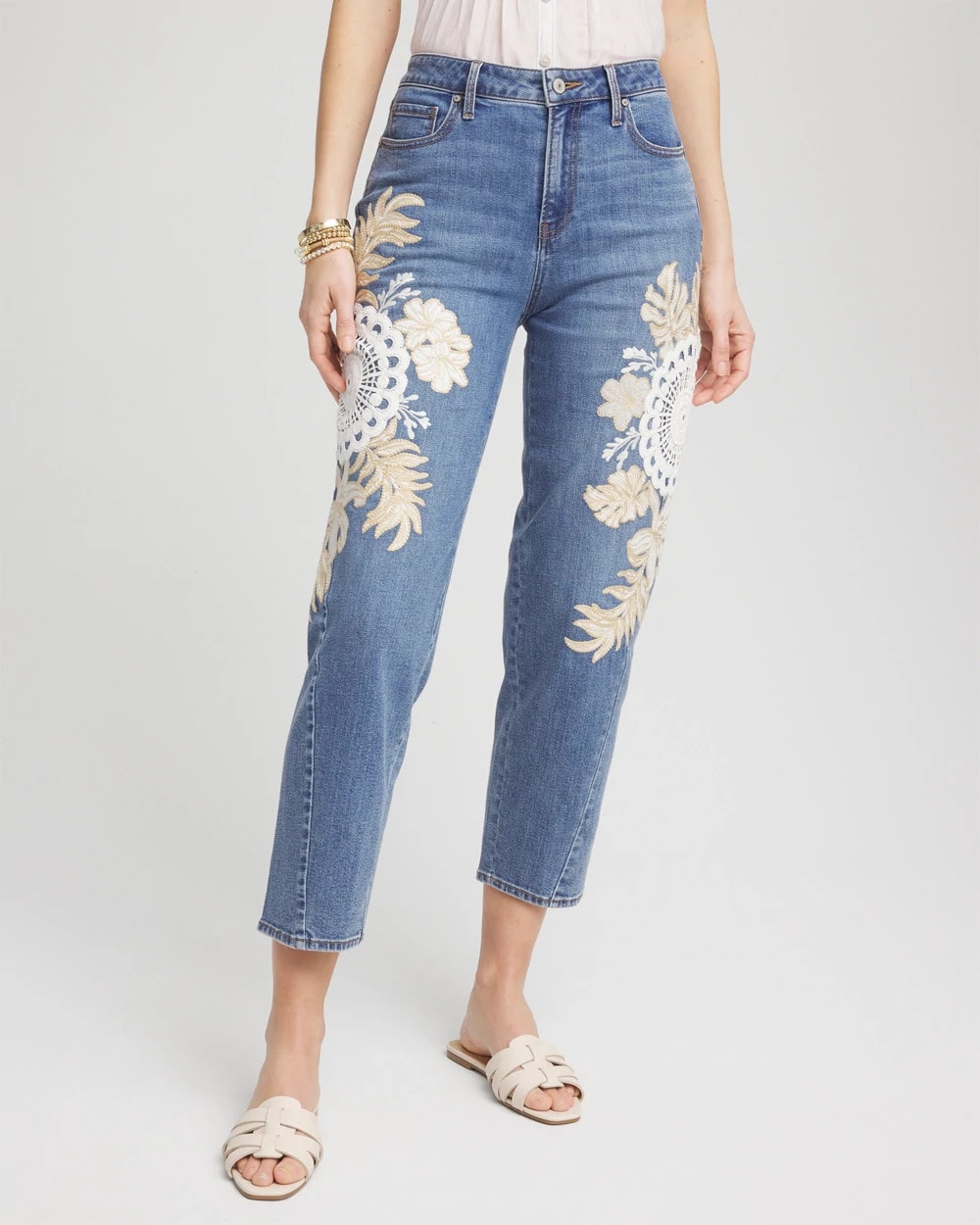 Chico's Embellished Tapered Cropped Jean