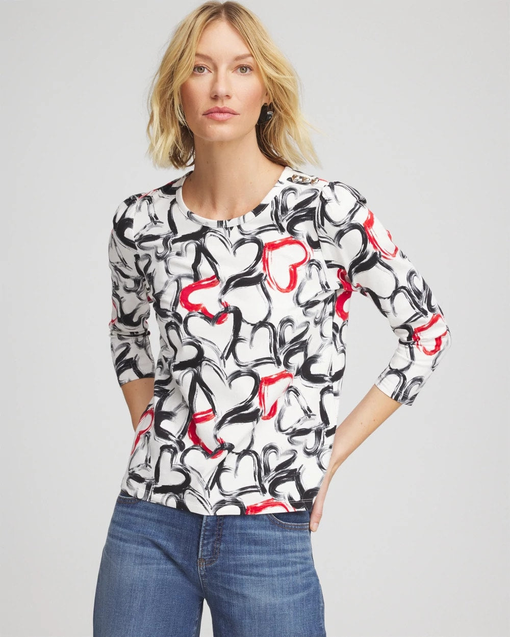 Chico's Love Brush Button Heart Tee