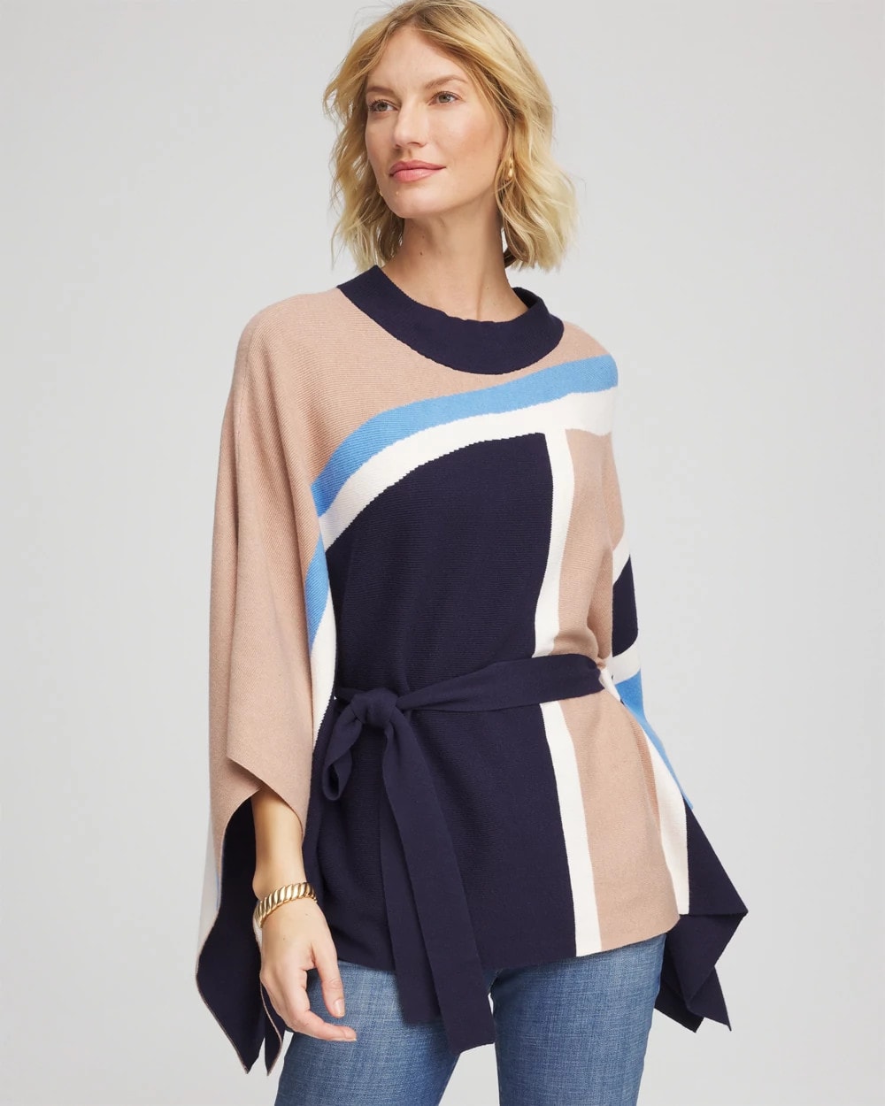 Chico's Belted Colorblock Poncho