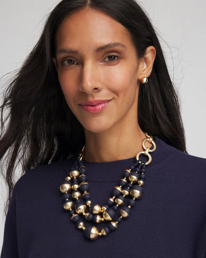Chico's Gold & Navy Bead Necklace