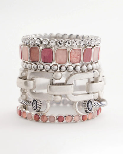 Chico's Quartz & Rhodonite Stone Silvertone Round Stretch