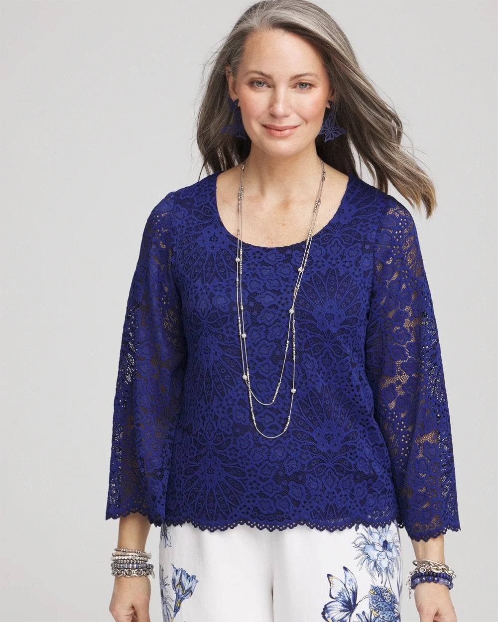 Chico's Scalloped Hem Lace Top
