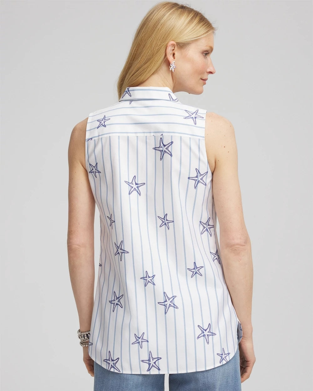 Chico's No Iron™ Starfish Striped Sleeveless Sateen Shirt