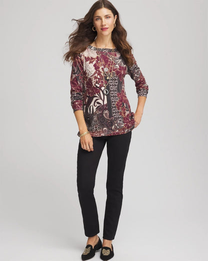 Chico's Printed Pima Cotton Bateau-Neck Tee