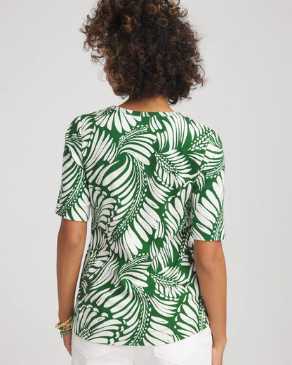 Chico's Palm-Frond-Motif Classic-Fit Pima Tee