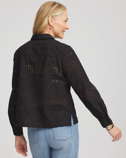 Chico's Embroidered Eyelet Collared Shirt