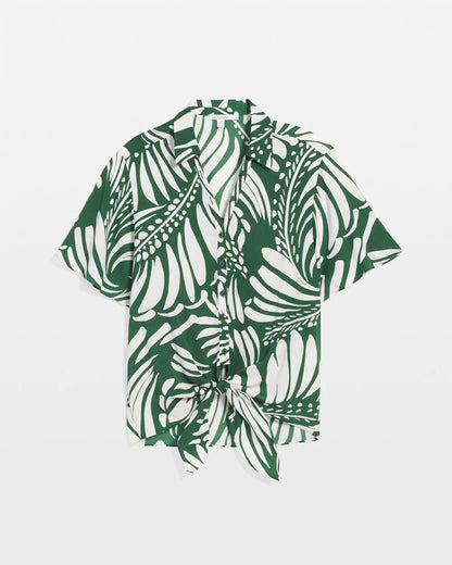 Chico's Palm Print Tie-Front Silky Top
