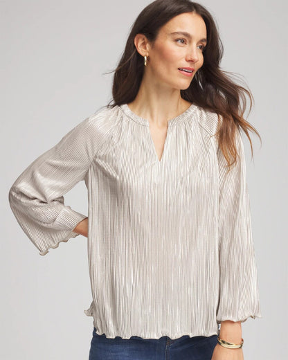 Chico's Foiled Pleated V-Neck Tee