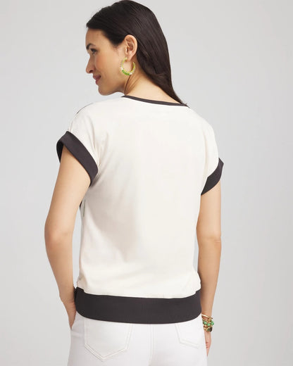 Chico's Floral Rib-Knit Satin Top