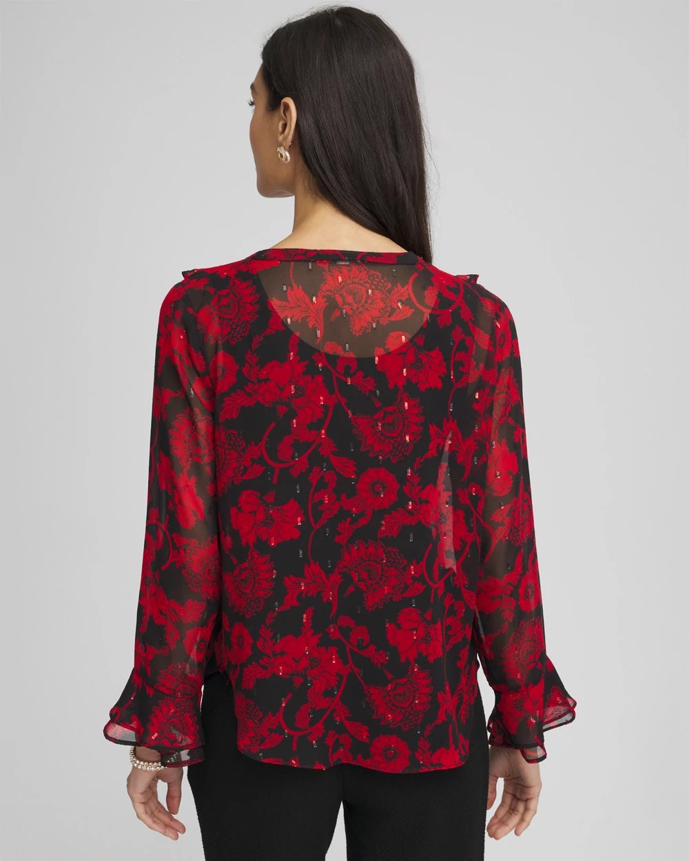 Chico's Georgette Clip Dot Ruffle Blouse