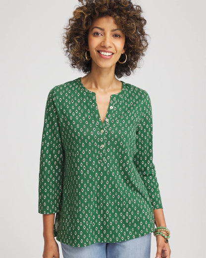 Chico's Geo Cotton Slub Henley Shirt