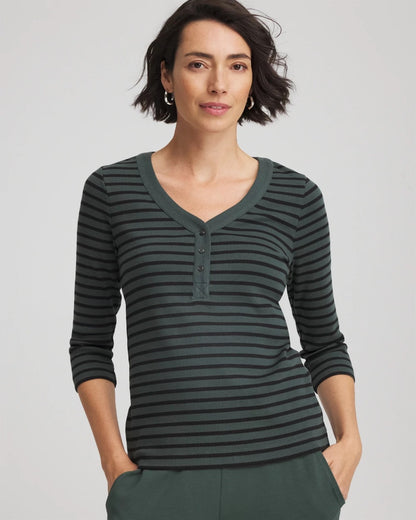 Chico's Zenergy® Ribbed Striped Henley Tee
