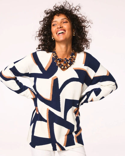 Chico's Geo Intarsia V-Neck Tunic