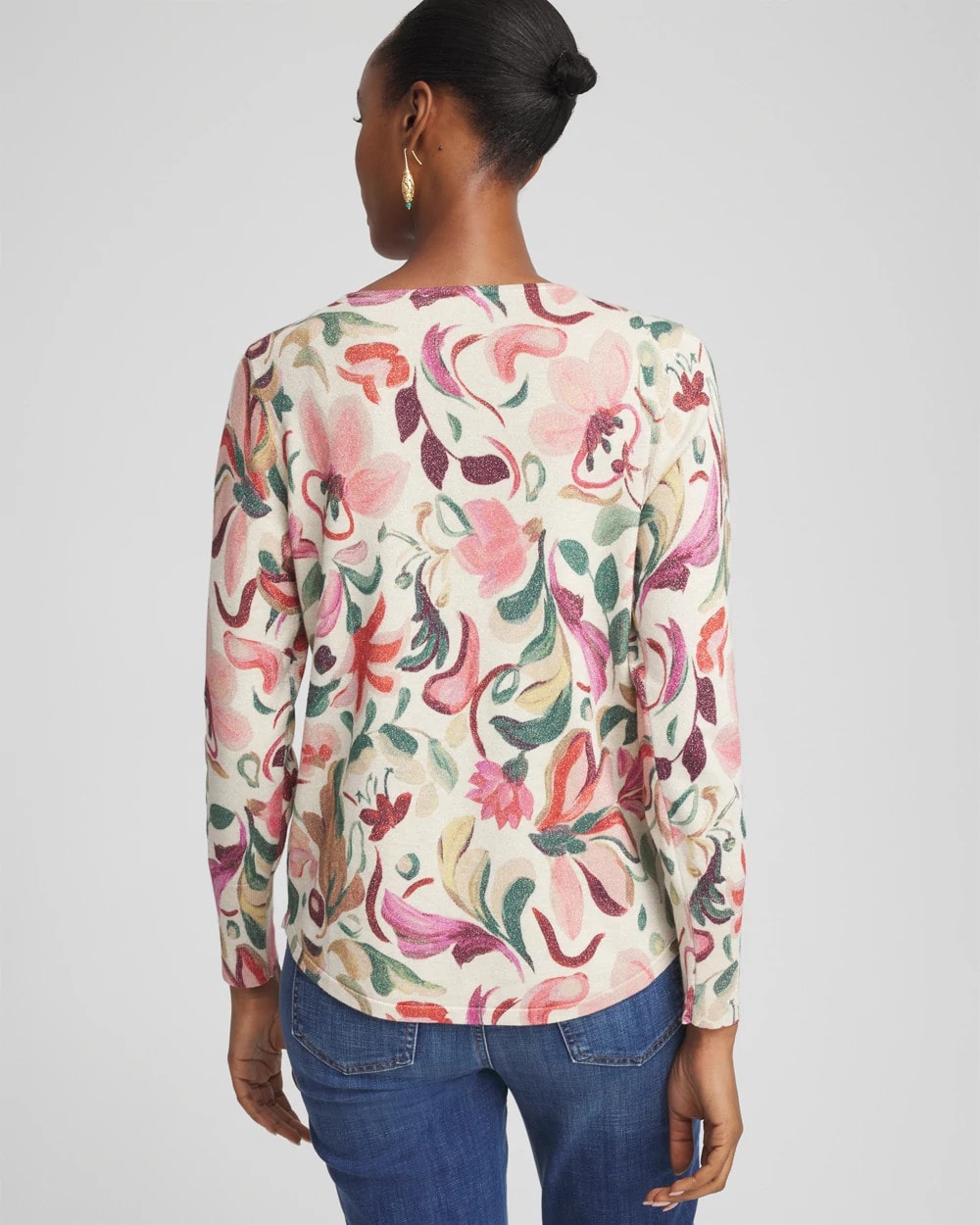 Chico's Ella V-Neck Floral Pullover Sweater