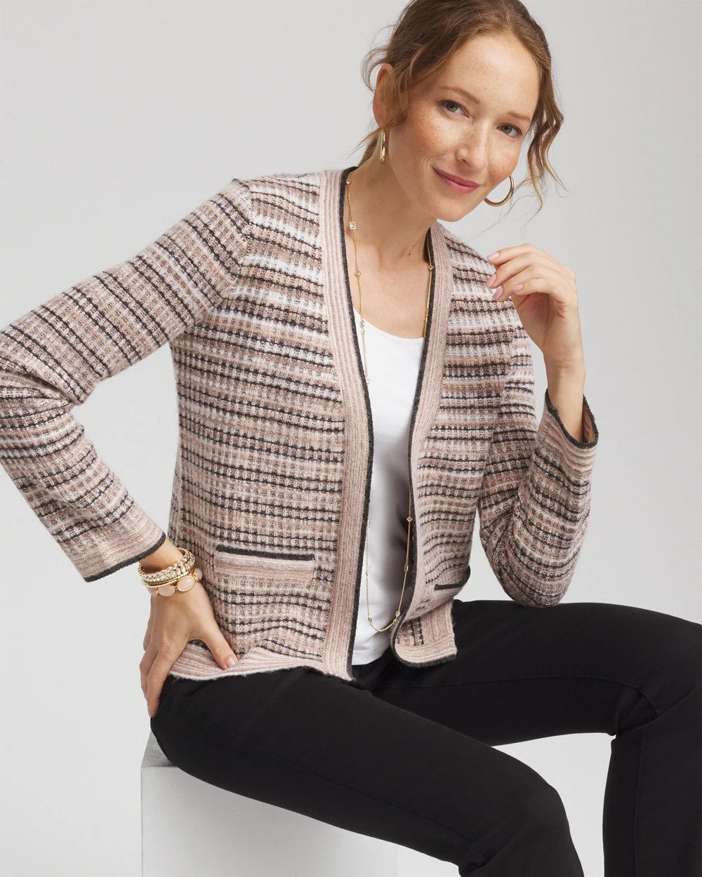 Chico's Sunset Abstract Sweater Jacket