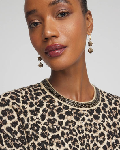 Chico's Embellished Crewneck Animal-Print Sweater