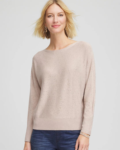 Chico's Ella Embellished Dolman Pullover Sweater