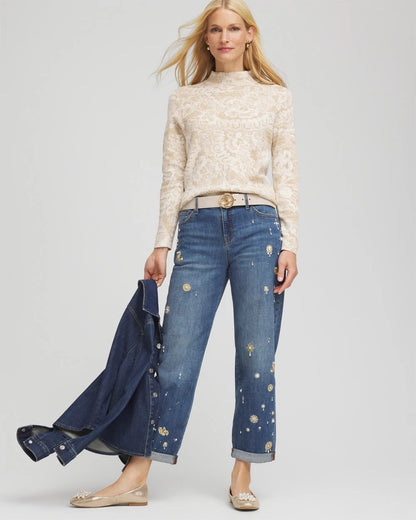 Chico's Ella Jacquard Mockneck Sweater