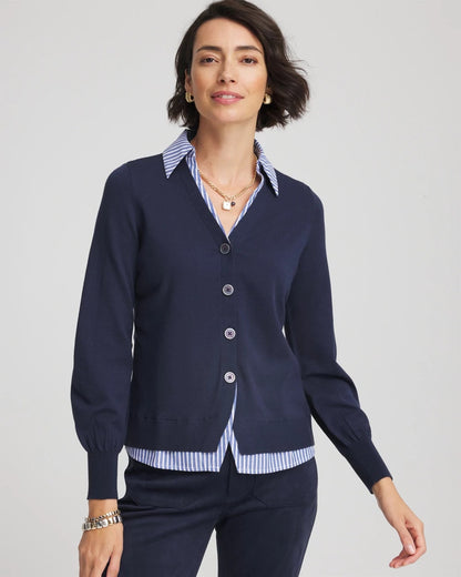 Chico's Striped Collared Cardigan Sweater