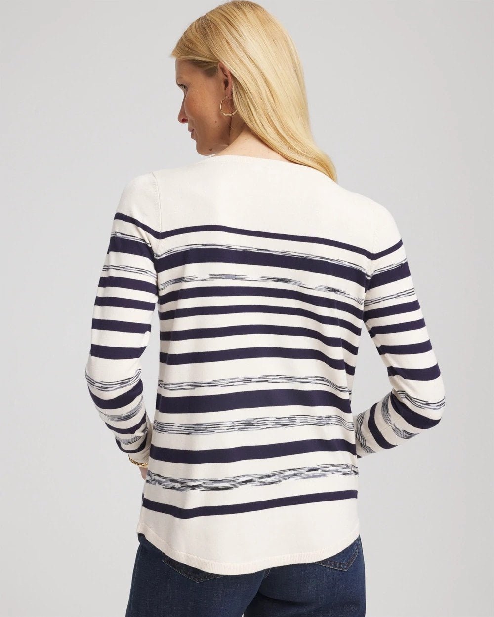 Chico's Ella Striped Bateau Pullover Sweater