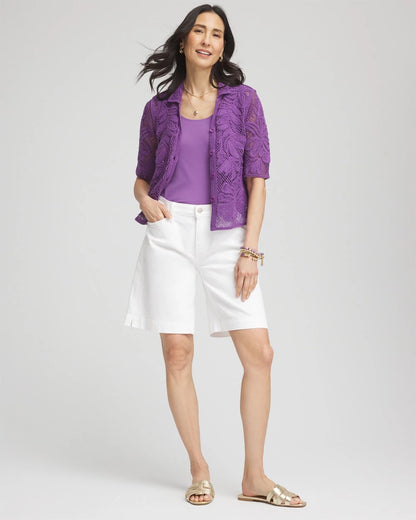 Chico's Palm-Frond Crochet-Lace Shacket