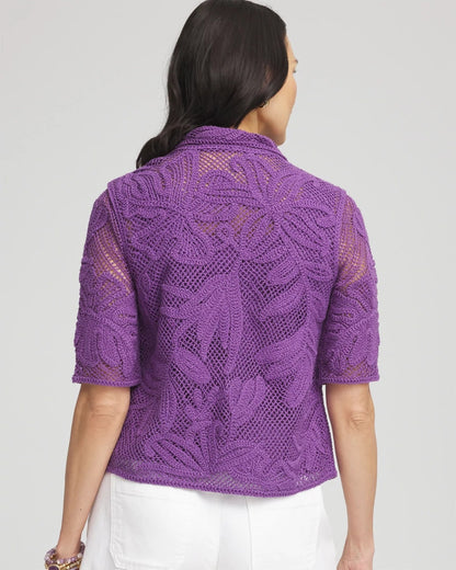 Chico's Palm-Frond Crochet-Lace Shacket