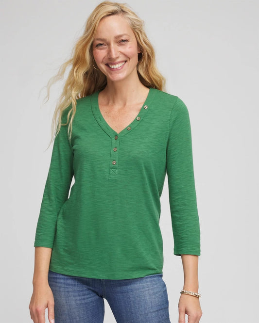 Chico's Slub Splitneck Button Tee