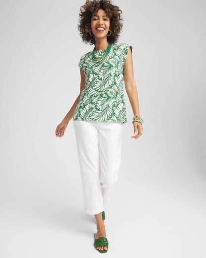Chico's Palm-Frond-Print Cap-Sleeve Top