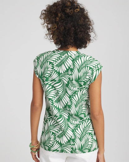 Chico's Palm-Frond-Print Cap-Sleeve Top
