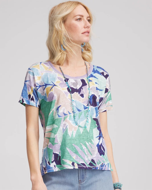 Chico's Tropical Nights Sweater-Trim Linen Tee
