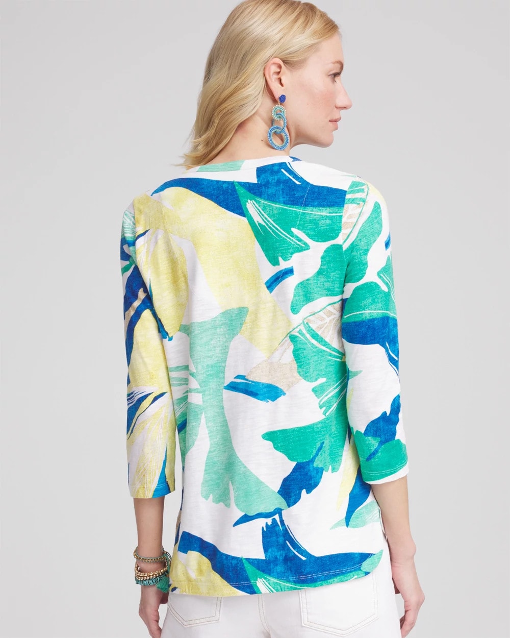 Chico's Ocean Print Slub Scoop-Neck Tee