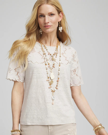 Chico's Embroidered Lace Linen Tee