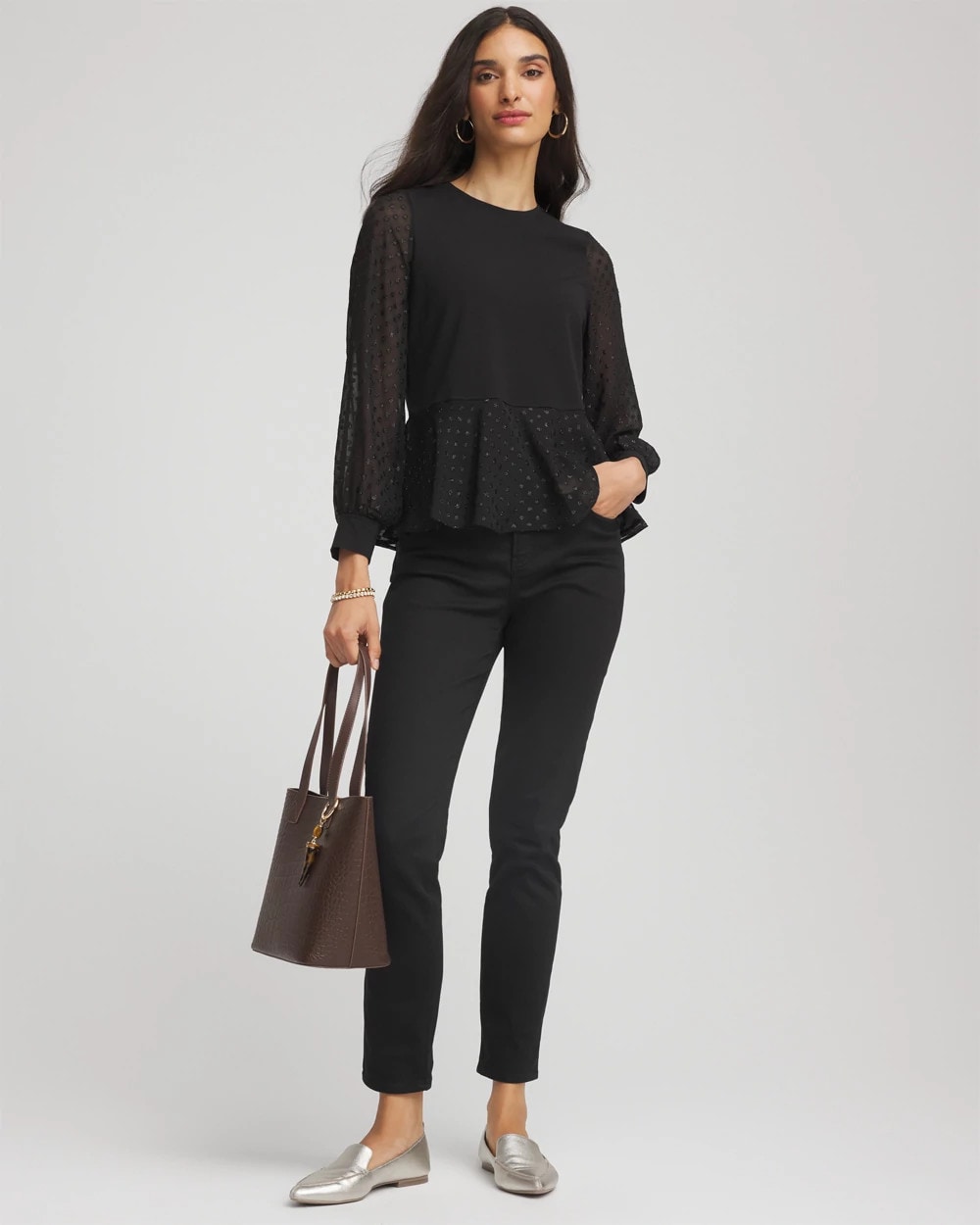 Chico's Clip-Dot Peplum Top