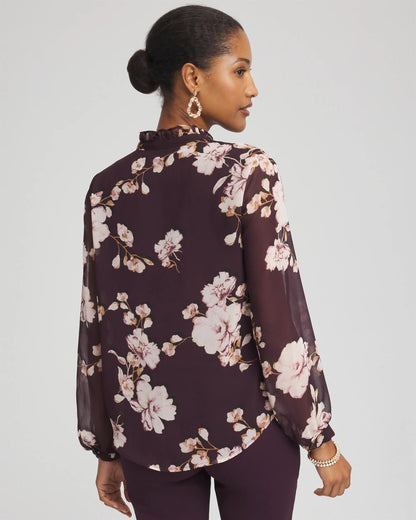 Chico's Frosty Floral Ruffleneck Blouse