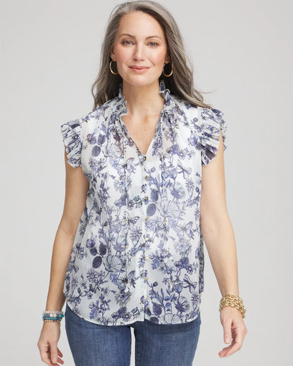 Chico's Butterfly Ruffle Collar Blouse