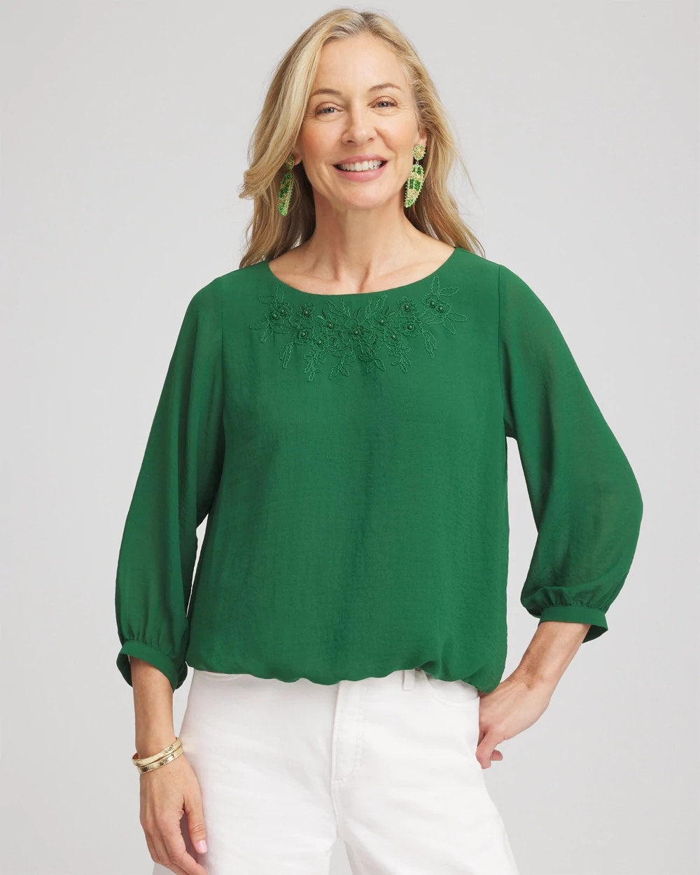 Chico's Embroidered Crinkle Chiffon Blouse