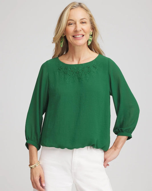 Chico's Embroidered Crinkle Chiffon Blouse