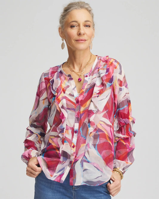Chico's Abstract Ruffles Crinkle Blouse