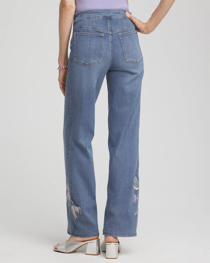 Chico's Embroidered Pull-On Wide-Leg Jeans