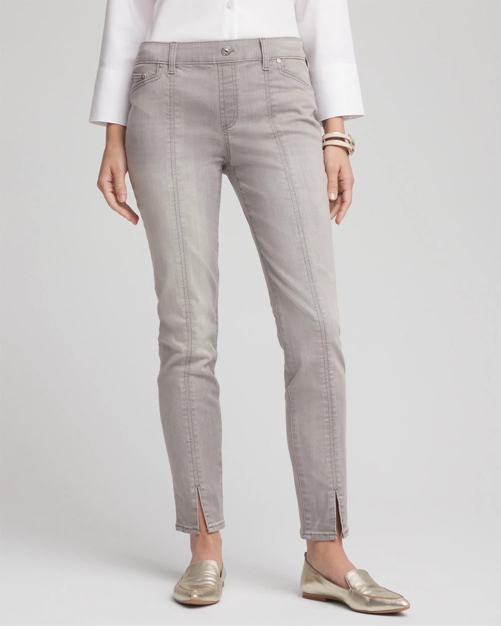 Chico's Silver Pull-On Slim Ankle Jeggings