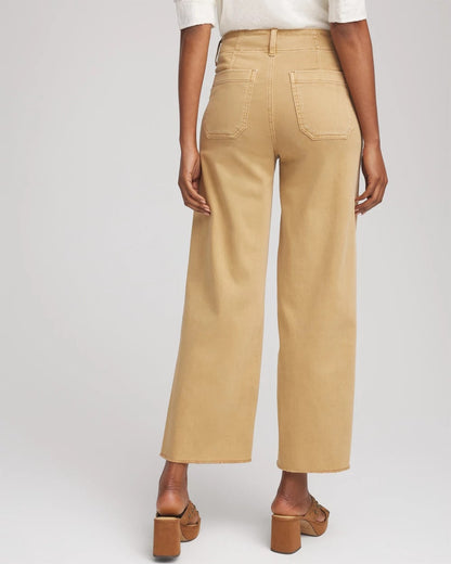 Chico's Neutral Pull-On Cropped Wide-Leg Frayed Jeans