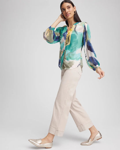 Chico's Pull-On Wide Leg Cuffed Jeans