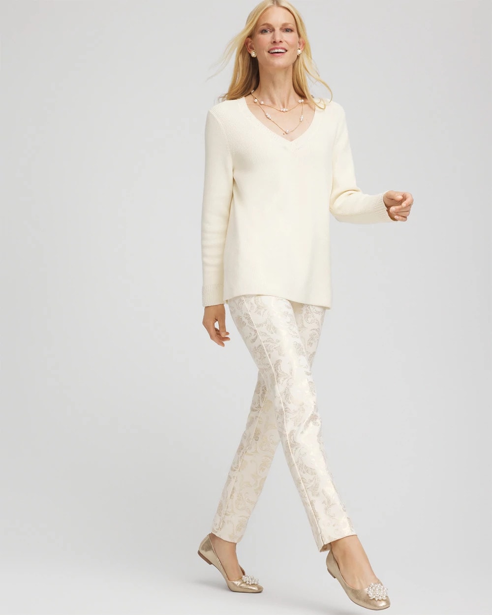Chico's Juliet Golden Foiled Slim Ankle Pants