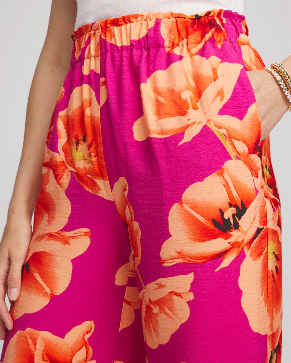 Chico's Tropical Smocked Pull-On Pants