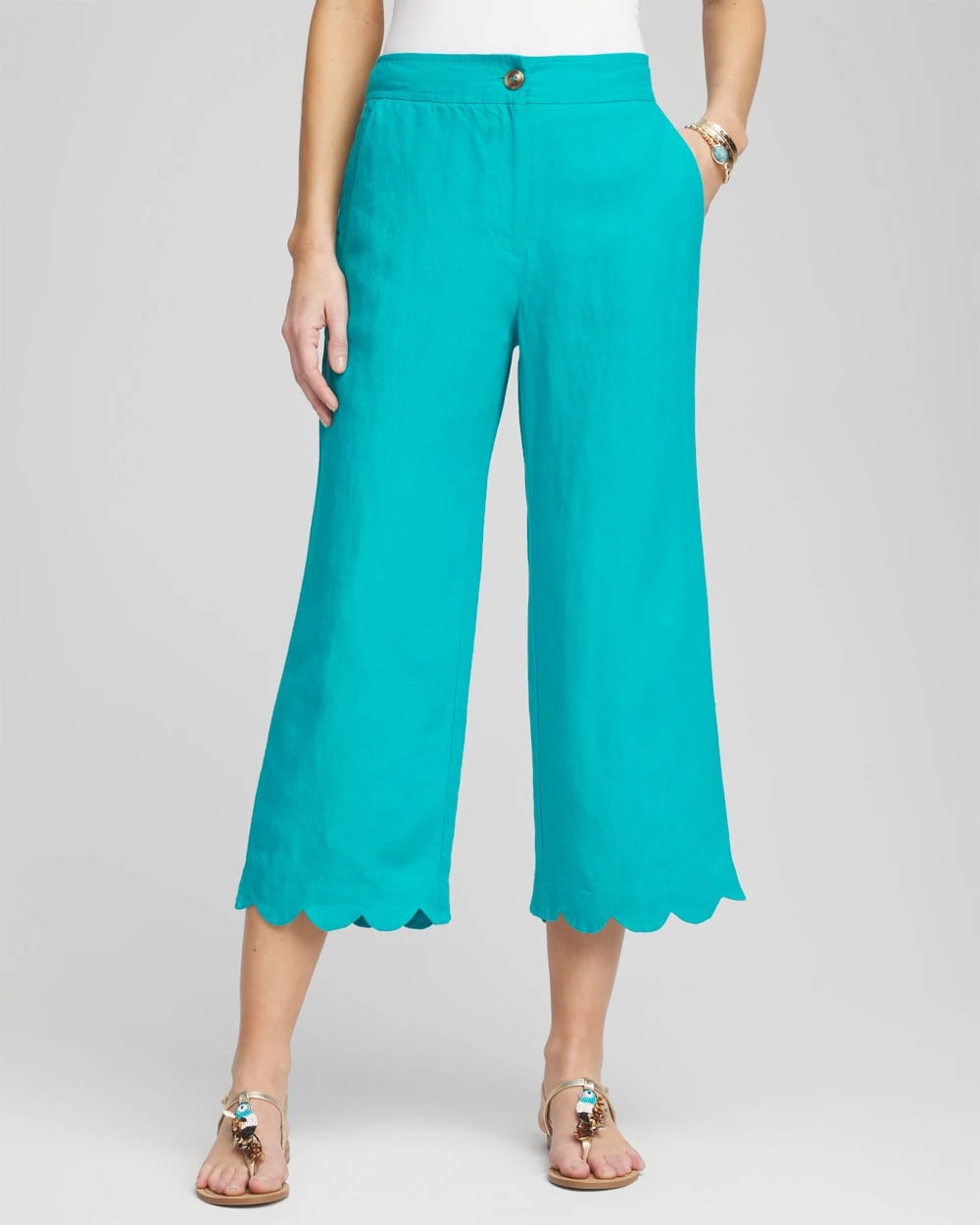 Chico's Linen Scallop Hem Crop Pants