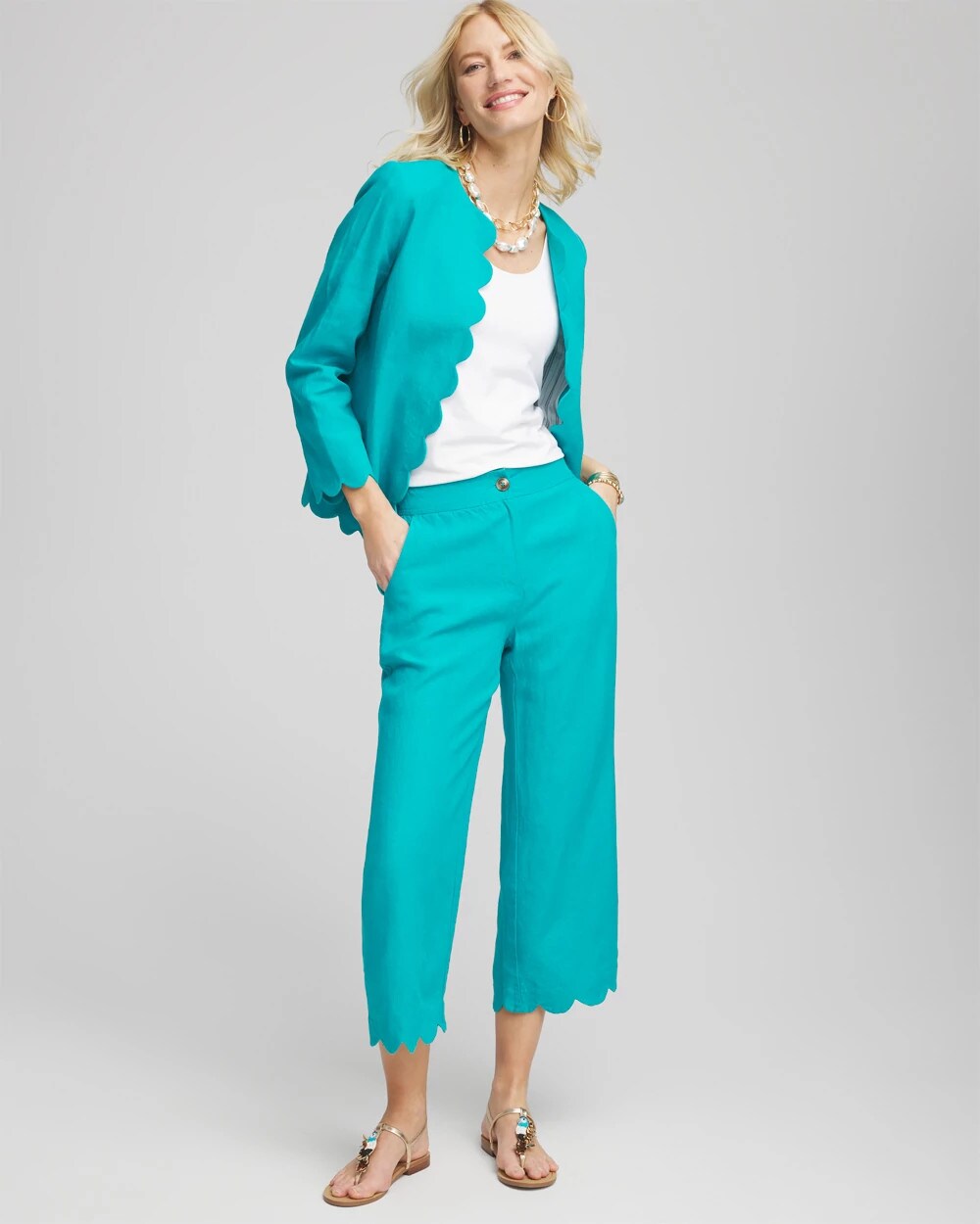 Chico's Linen Scallop Hem Crop Pants