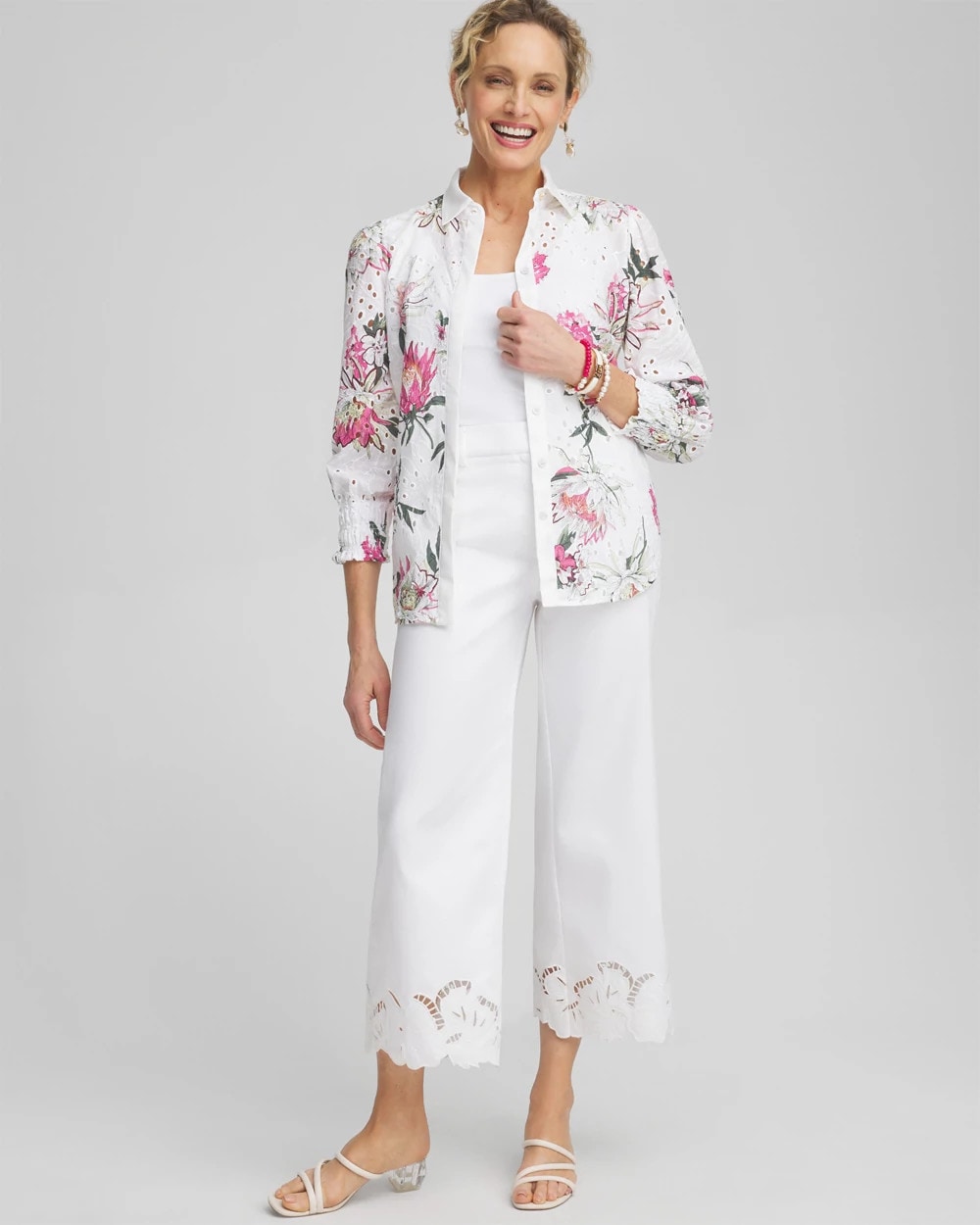Chico's Cotton Sateen Cut Work Crops