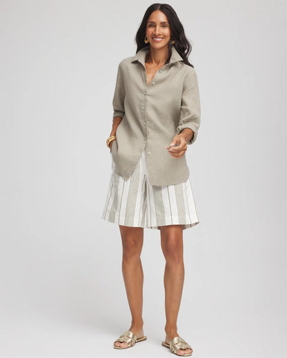 Chico's Striped Cotton-Linen Pull-On Utility Shorts