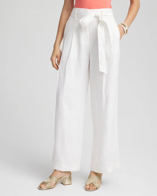 Chico's Belted Pleated Wide-Leg Linen Pants